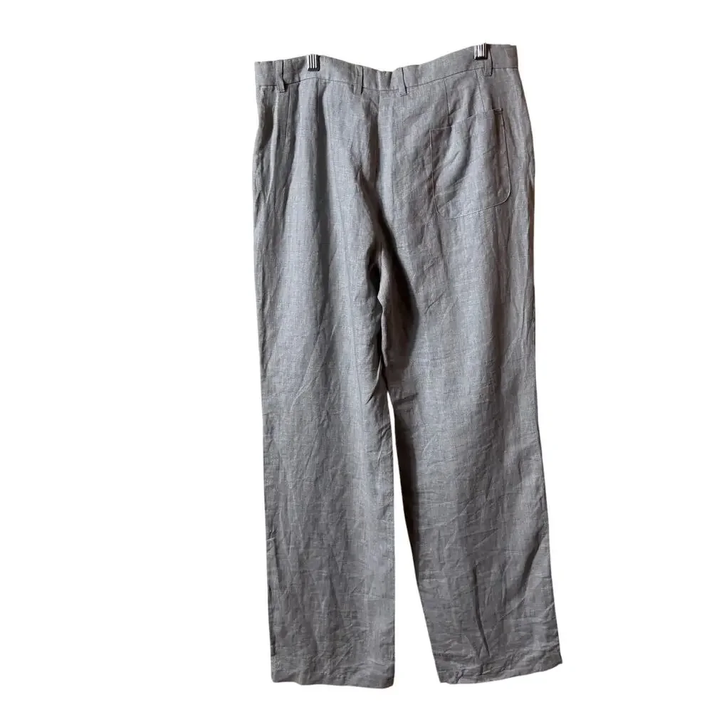 Zara Woman Flax Linen Pants SZ 8 Gray Lined Tie Wide Leg Classy Work Casual